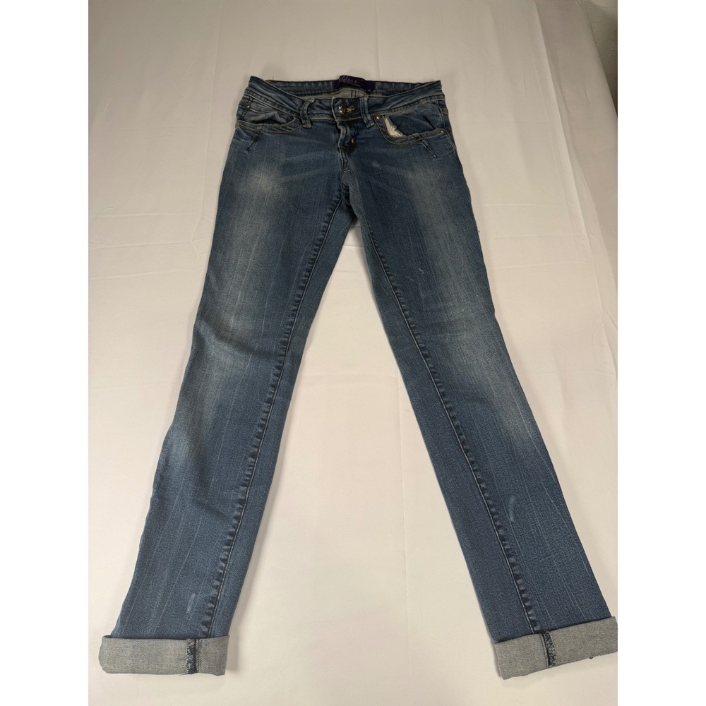Miley Cyrus x Azria Blue Denim Skinny Jeans Women's Size 5 Cuffed Distressed